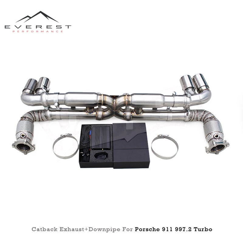 Stainless Steel Catted Header Catback for Porsche 911 997/997.1 Turbo 2004-2012 Valved Muffler Sport Exhaust System Downpipe