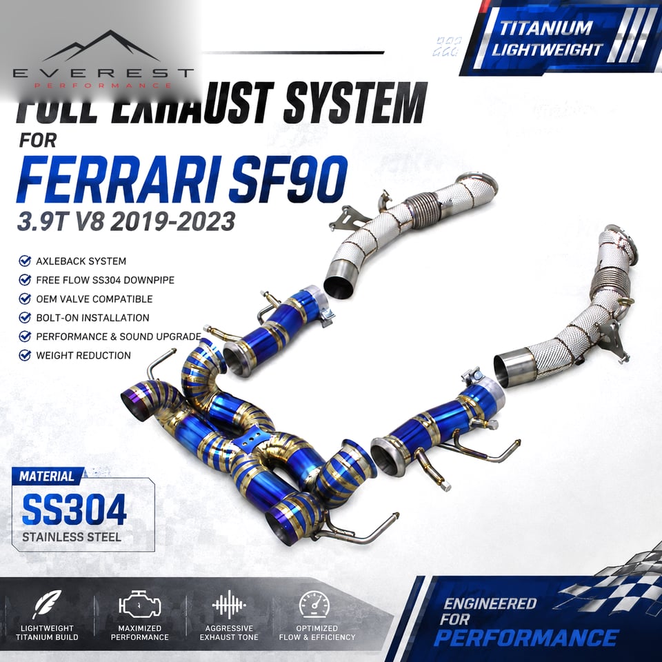 Racing Full Exhaust System for Ferrari SF90 3.9T V8 2019-2023 Titanium Lightweight Axleback Free Flow SS304 Downpipe Valve