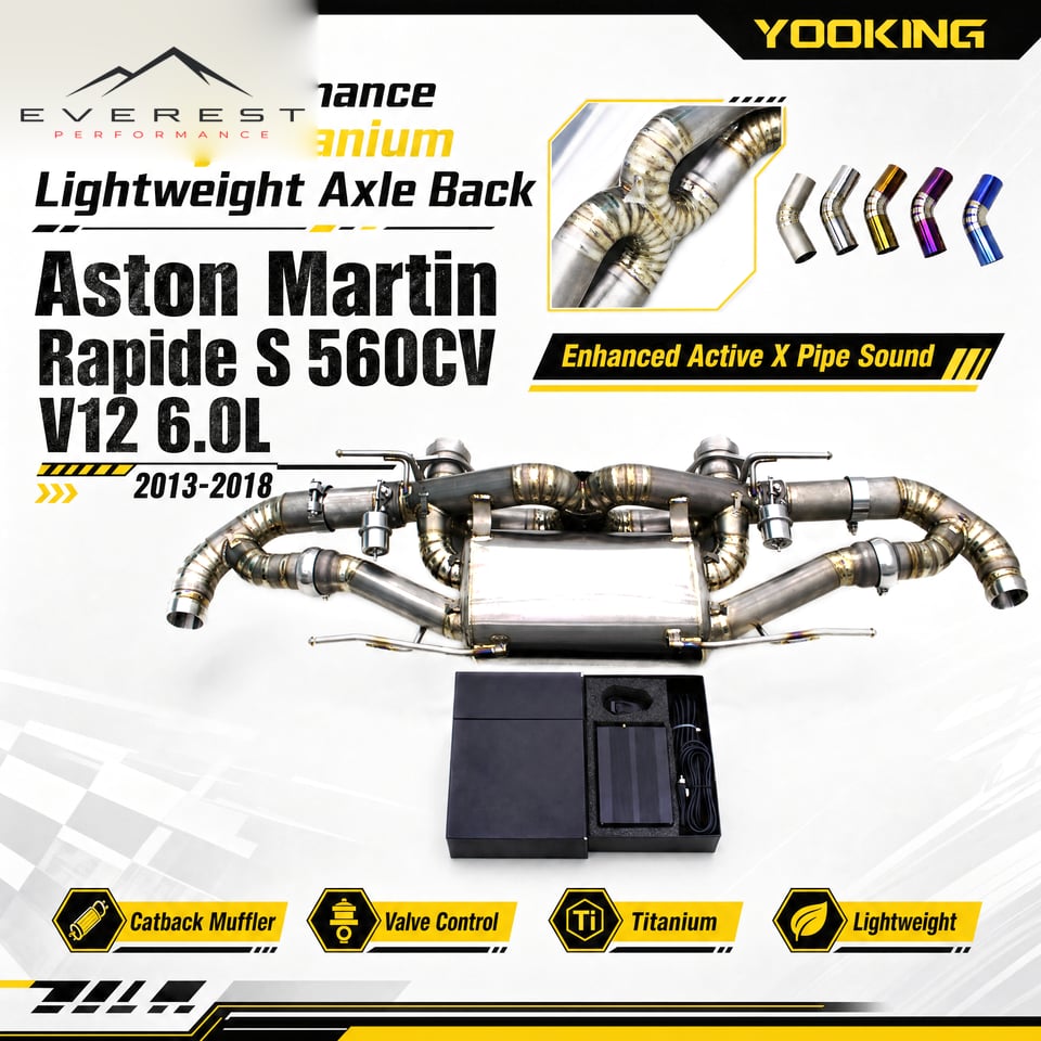 Racing Titanium Axle Back Exhaust Pipes for Aston Martin Rapide S 560CV V12 6.0L 2013-2018 Enhanced Active X Pipe Sound Catback