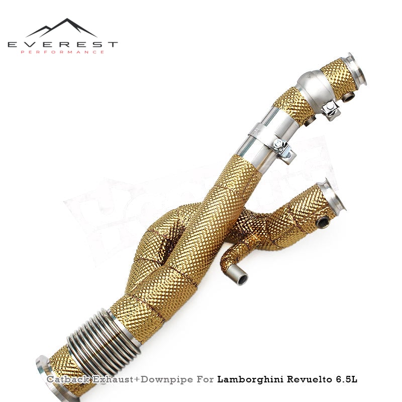 SUS304 Full Exhaust Pipes System for Lamborghini Revuelto 6.5L V12 2023-2025 with Golden Heat Shield Header Downpipe
