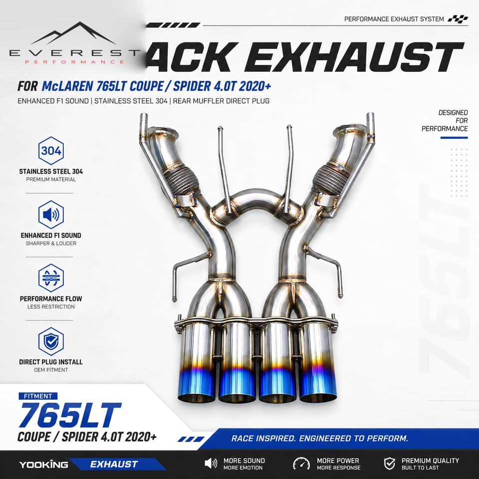 Racing Catback Exhaust for Mclaren 765LT Coupe/Spider 4.0T 2020+ Enhanced F1 Sound Stainless Steel 304 Rear Muffler Direct Plug