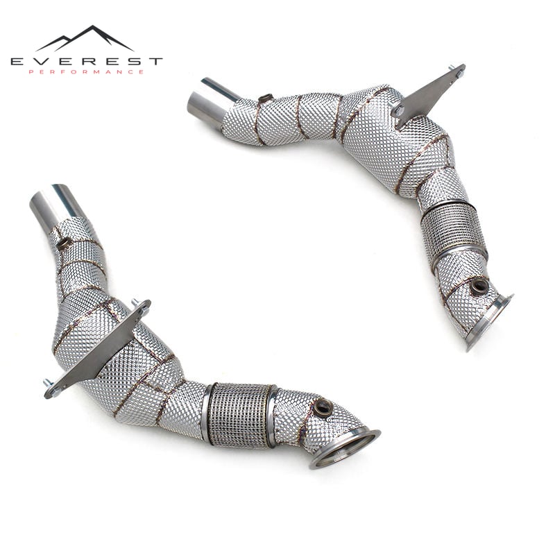 304 Stainless Steel Exhaust Downpipe for Ferrari 488 GTB/Spider/Pista 3.9T V8 2015-2019 1.5mm 100/200/300cell Heat Shield