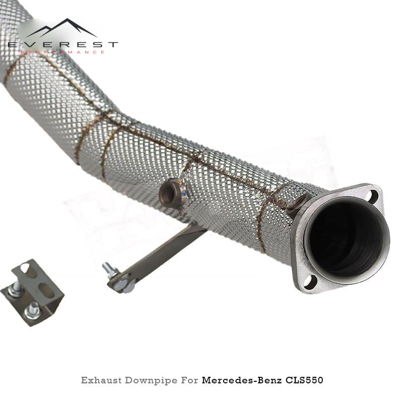 Stainless Steel Free Flow Downpipe Exhaust for Mercedes-Benz CLS550 4.7L 2012-2016 Racing Heat Shield Front Tube