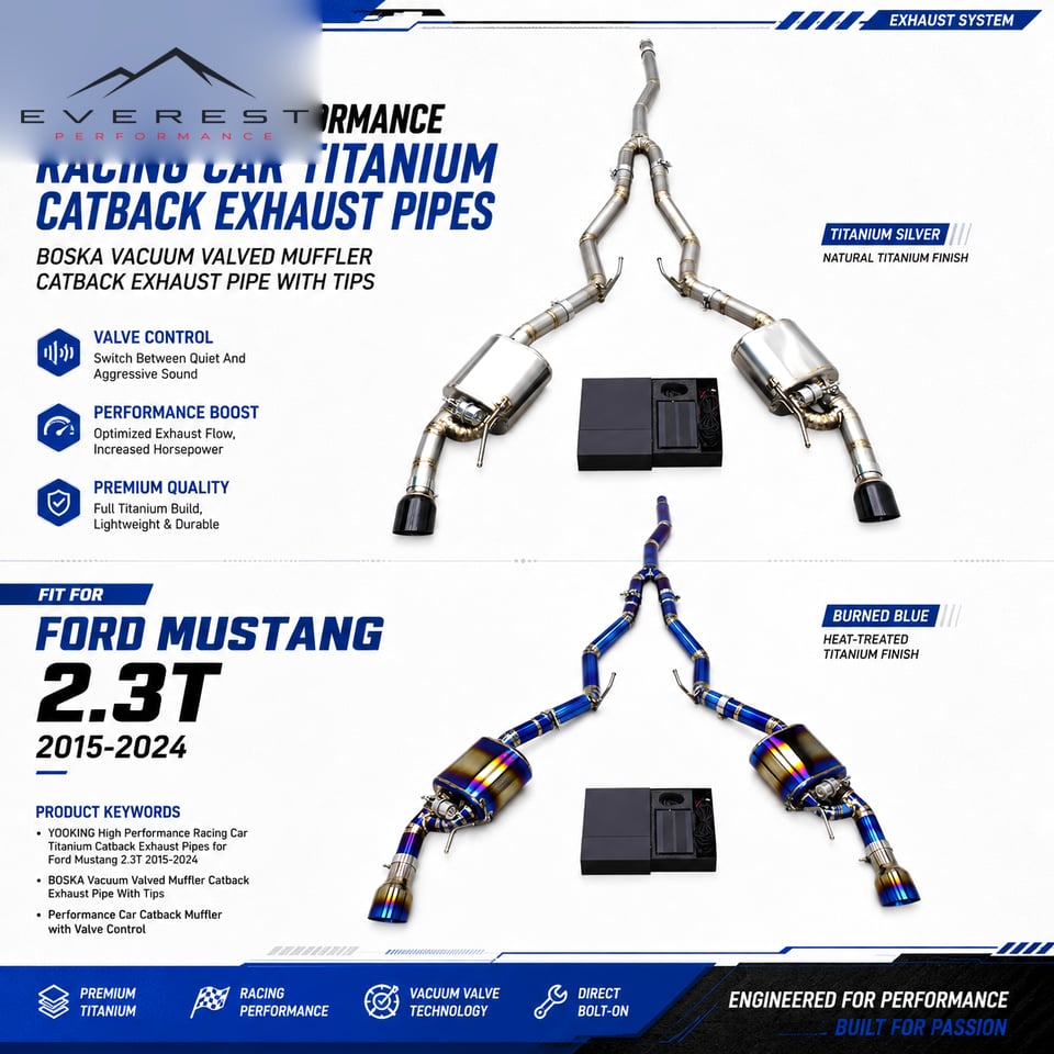 Racing Titanium Catback Exhaust Pipes for Ford Mustang 2.3T 2015-2024 Vacuum Valved Muffler Catback Exhaust Pipe With Tips