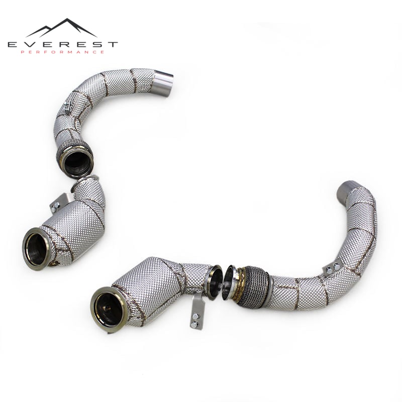 Catted Downpipe for BMW M8 F91/F92/F93 4.4TT 2019-2024 High Flow Exhaust Pipes With Heat Shield