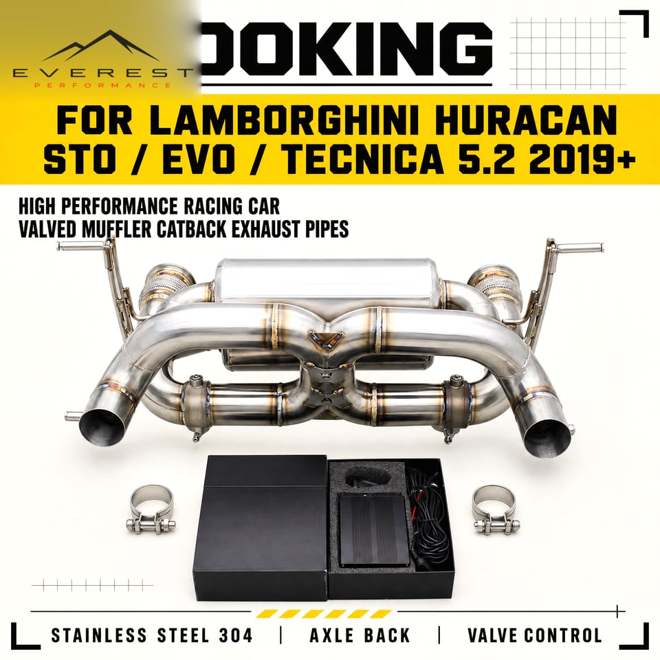 Racing Valved Muffler Catback Exhaust Pipes for Lamborghini Huracan STO/EVO/Technica 5.2 2019+ Stainless Steel 304 Axle Back