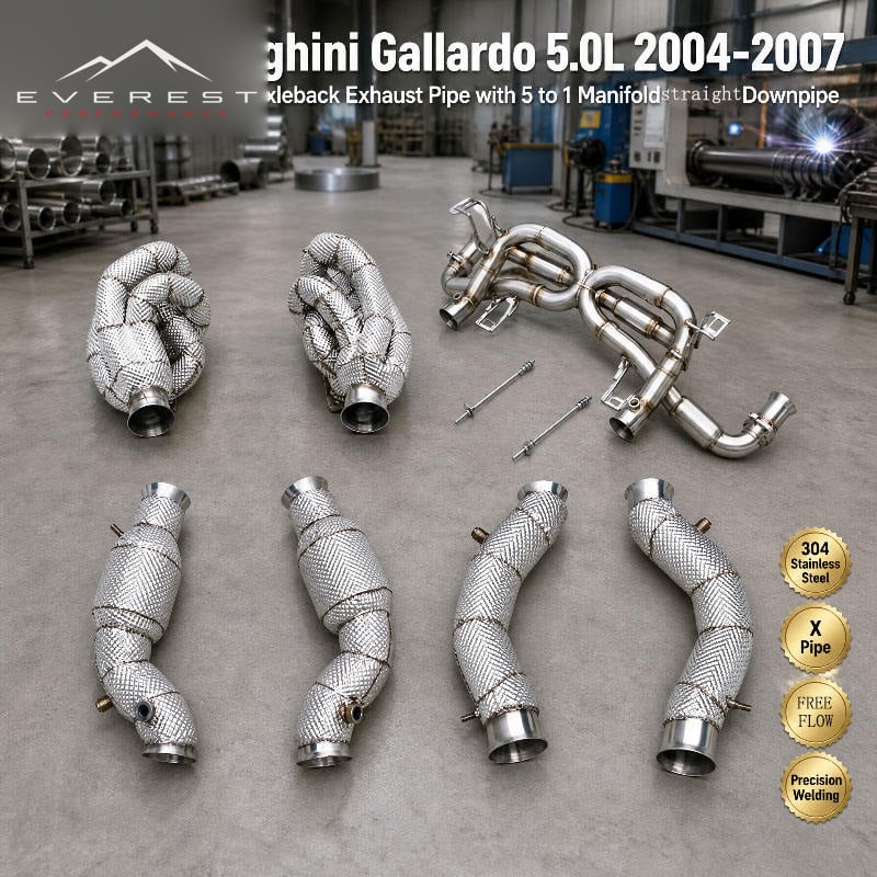 Performance X Pipe Axleback Exhaust Pipe for Lamborghini Gallardo 5.0L 2004-2007 5 to 1Manifold with Free Flow Downpipe