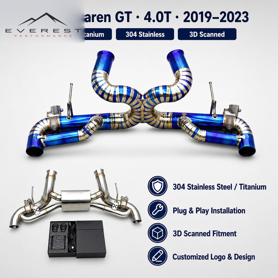 Direct-fit Exhaust Pipe for Mclaren GT 4.0T 2019-2023 High Performance Enhanced Sound Valved Supersport Axleback Muffler Section