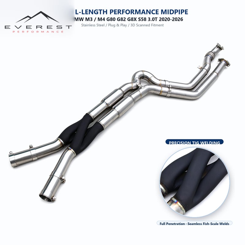 Replacement Bolt-on Midpipe for BMW M3/M4 G80/G82 G8X S58 2020-2026 Equal Length Midpipe Resonator Before Plated Black Z Pipe
