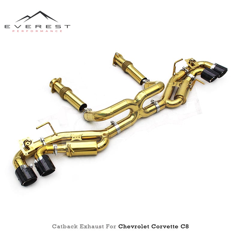 Valves Exhaust System for Chevrolet Corvette C8 2019-2025 Valves Bolt-on Muffler Plating Golden Exhaust Pipe