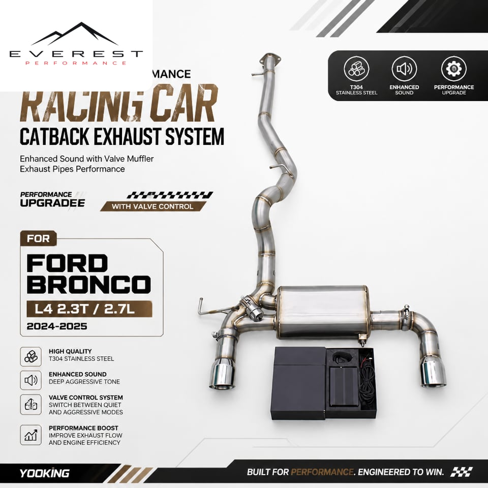Racing Performance Catabck Exhaust System for Ford Bronco L4 2.3T/2.7L 2024-2025 Enhanced Sound with Valve Muffler Exhaust Pipes