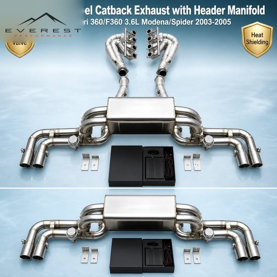 SS304 with Heat Shield Header Manifold Exhaust Pipe System for Ferrari 360/F360 3.6L Modena/Spider 2003-2005 Valve Catback
