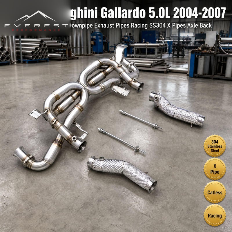 SS304 Heat Shield Straight Downpipe Exhaust Pipe for Lamborghini Gallardo 5.0L 2004-2007 Axle Back System Racing Car