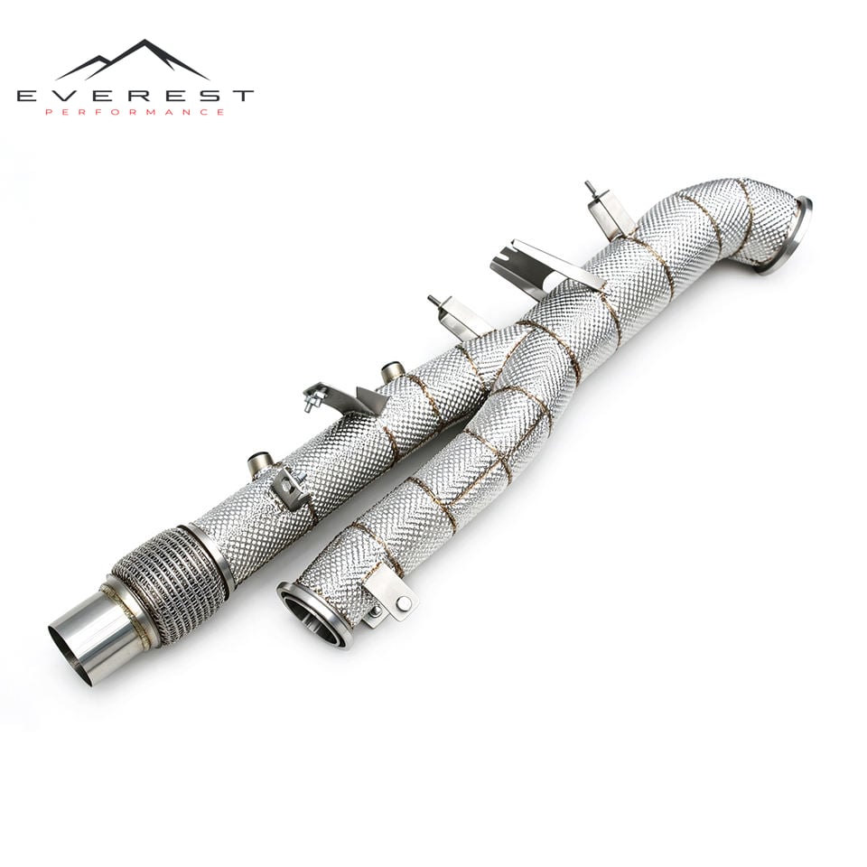 Racing Stainless Steel Free Flow Pipe with Silver Insulation for Porsche 911 992 GTS 3.6T 2025 Exhaust Downpipe