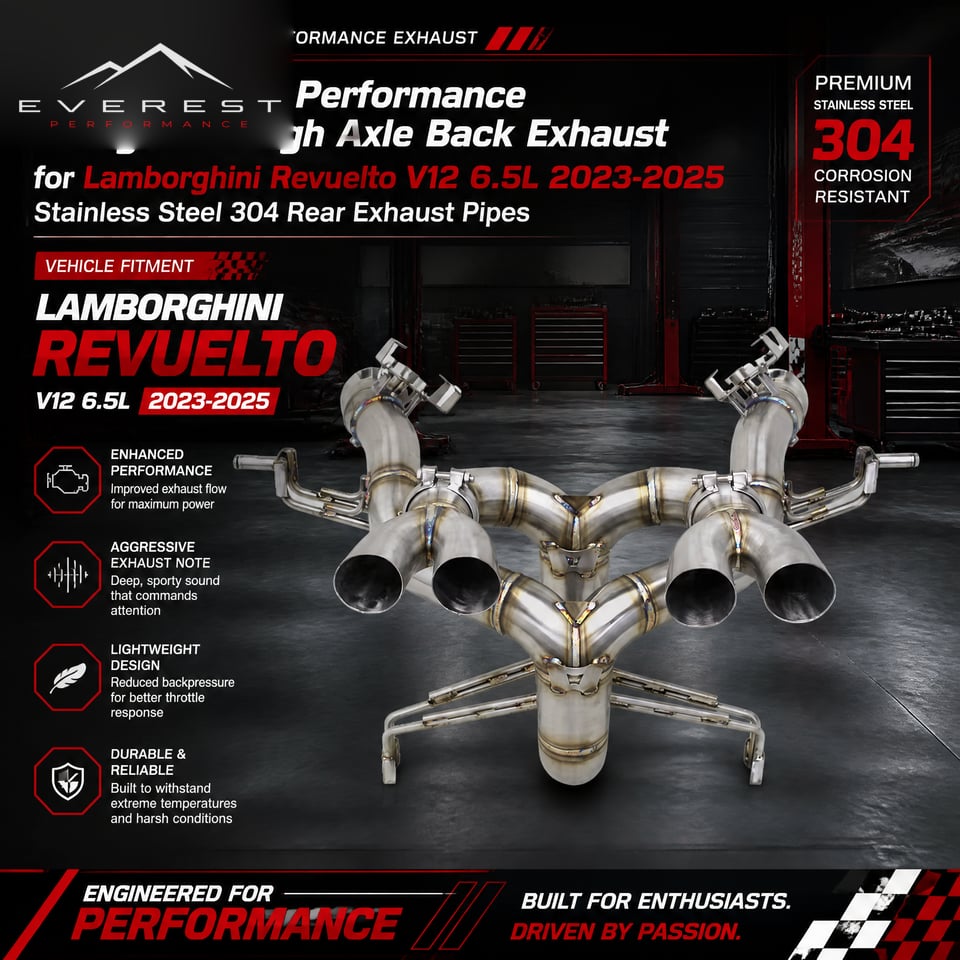 Racing Straight-through Axle Back Exhaust for Lamborghini Revuelto V12 6.5L 2023-2025 Stainless Steel 304 Rear Exhaust Pipes