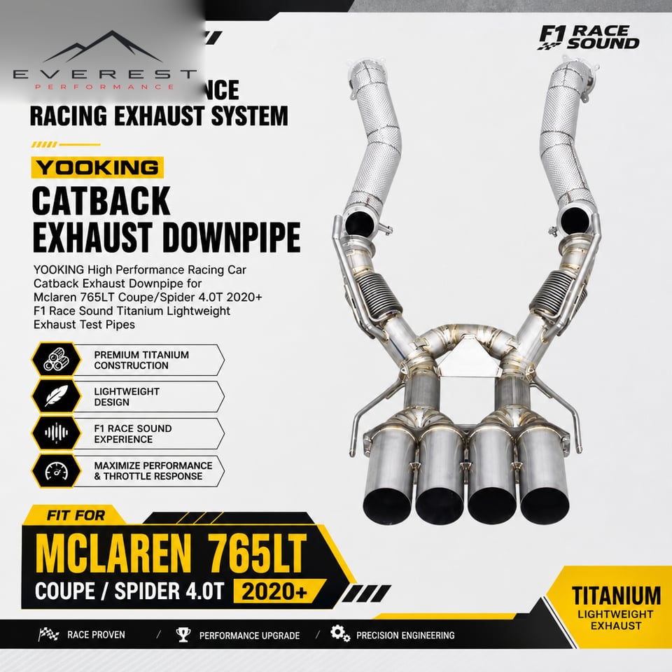 Racing Catback Exhaust Downpipe for Mclaren 765LT Coupe/Spider 4.0T 2020+ F1 Race Sound Titanium Lightweight Exhaust Test Pipes