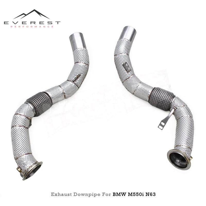 Racing SS304 Exhaust Downpipe for BMW M550/M550i G30/N63 4.4TT 2019-2025 With Heat Shield Free Flow Downpipes Muffler Pipes