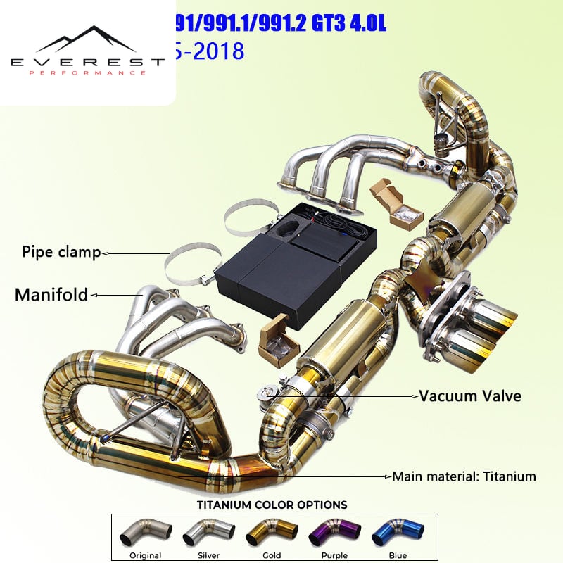 Titanium Full Exhaust System for Porsche 911 991/991.1/991.2 GT3 4.0L 2015-2018 SS304 Exhaust Manifold Vacuum Valve Catback