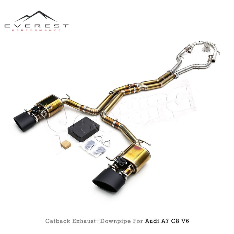 Titanium Golden Exhaust Pipes for Audi A6/A7 C7/C8 V6 3.0T 2012-2023 Catback Muffler Valvetronic Direct Downpipe