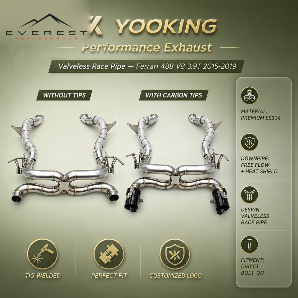 SS304 Full Exhaust for Ferrari 488 V8 3.9T 2015-2019 Racing Free Flow Downpipe Direct Exhaust System