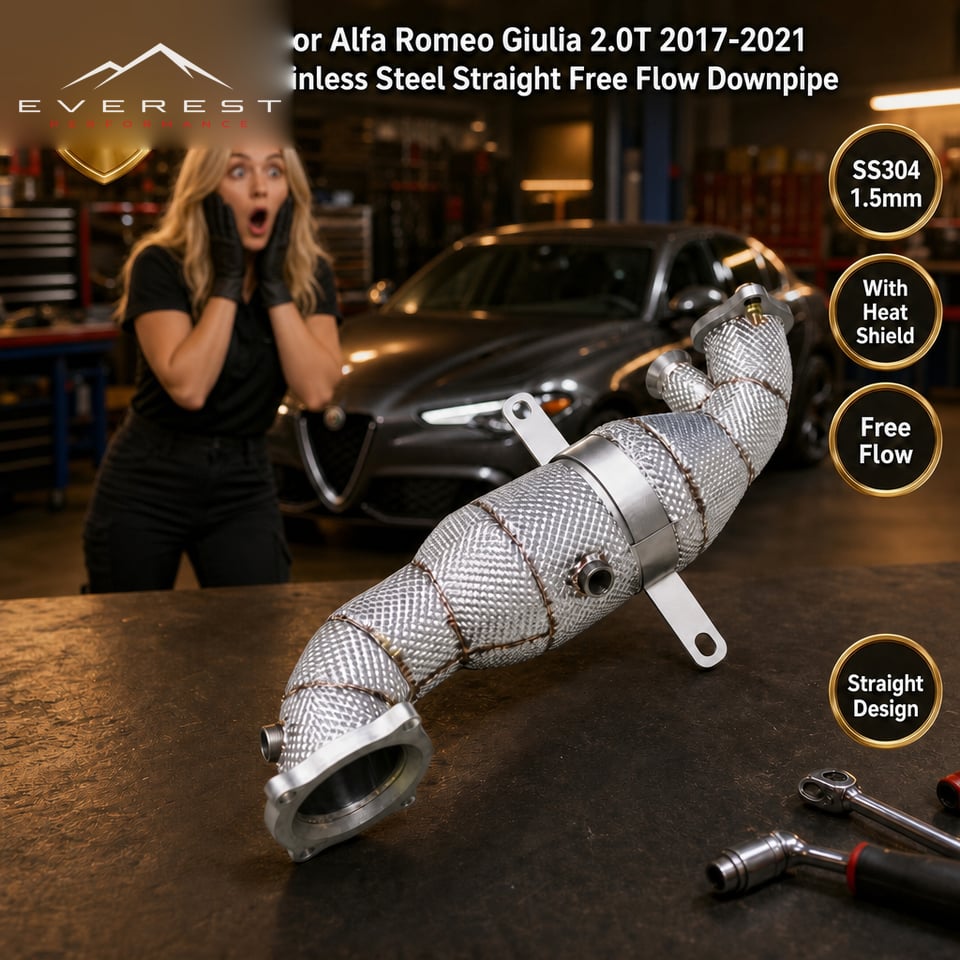 Stainless Steel Straight Free Flow Downpipe Exhaust Pipes for Alfa Romeo Giulia 2.0T 2017-2021with Heat Shield
