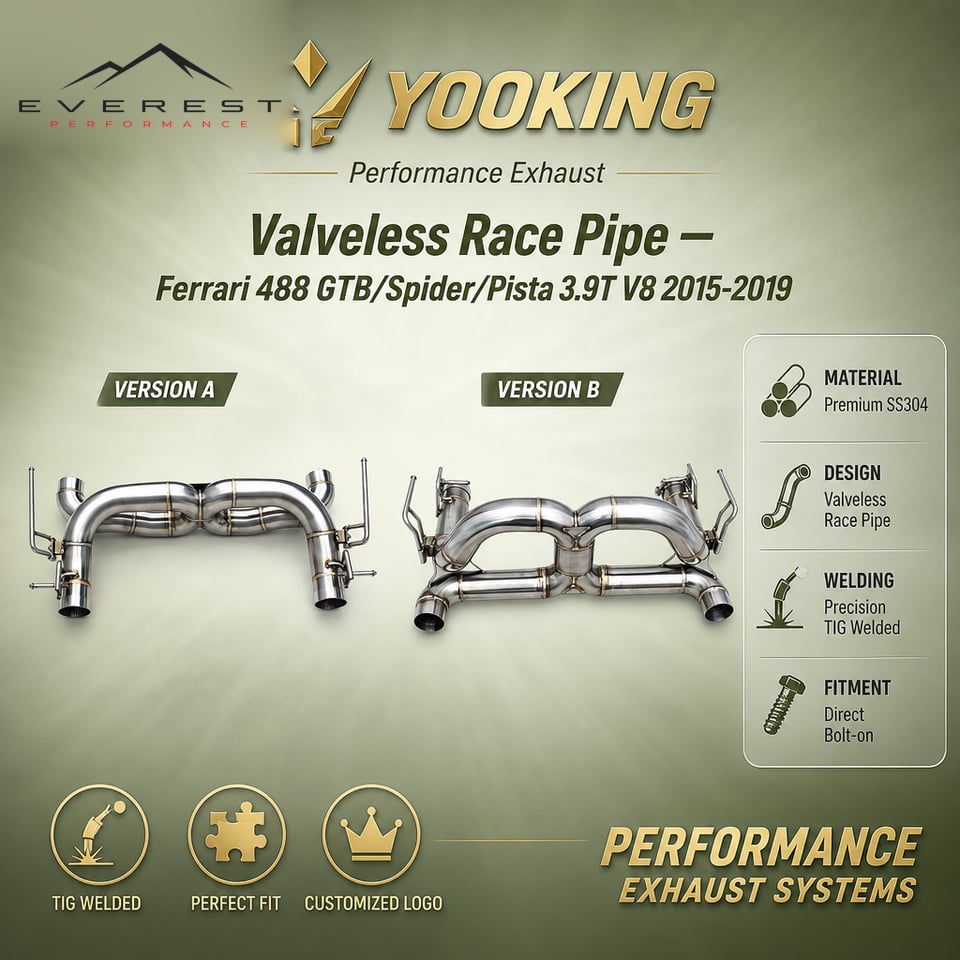 SS304 Axle Exhaust Pipe for Ferrari 488 GTB/Spider/Pista 3.9T V8 2015-2019 High Quality No Valve Catback Exhaust