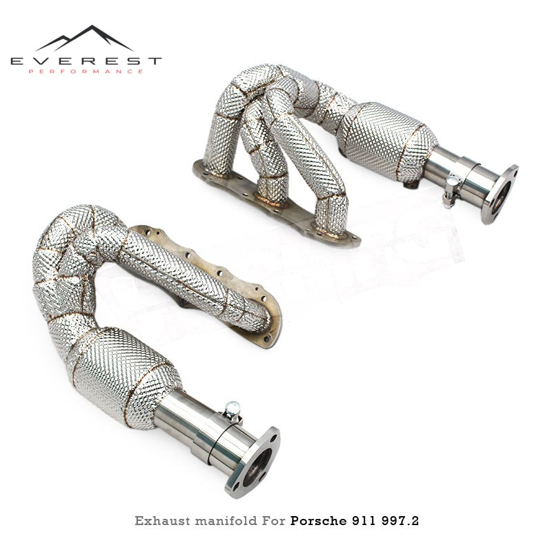Direct-fit SS304 Heat Shield Manifold for Porsche 911 997/997.2 Carrera 3.6L/3.8L 2008-2011 100/200/300 Cell Catalyst Header