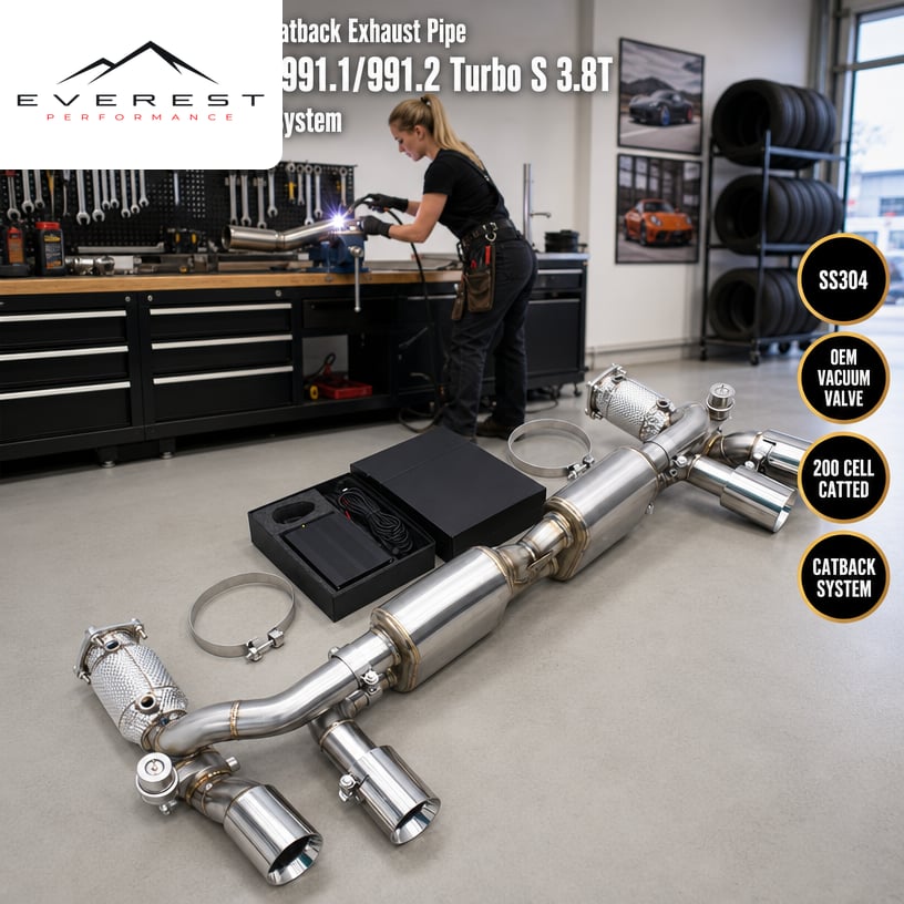SS304 Vacuum Valve Catback Exhaust Pipe for Porsche 911 991/991.1/991.2 Turbo S 3.8T Catted 200cell Downpipe System