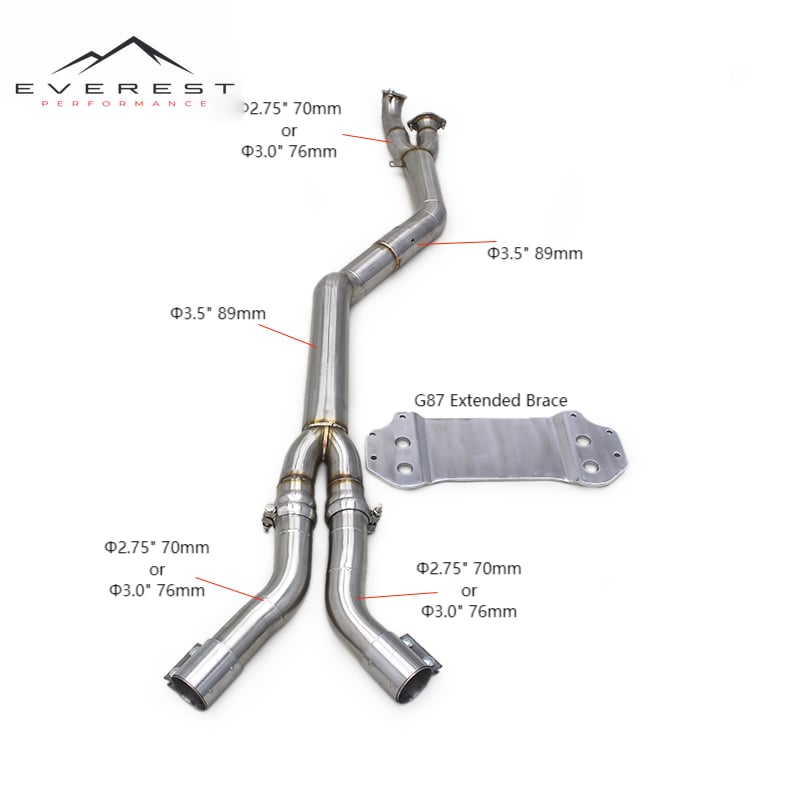 Racing 3.5Inch Exhaust Midpipe for BMW M2 G87 3.0T 2023 Engine 304 Stainless Steel Single Mid Pipe With Bracket