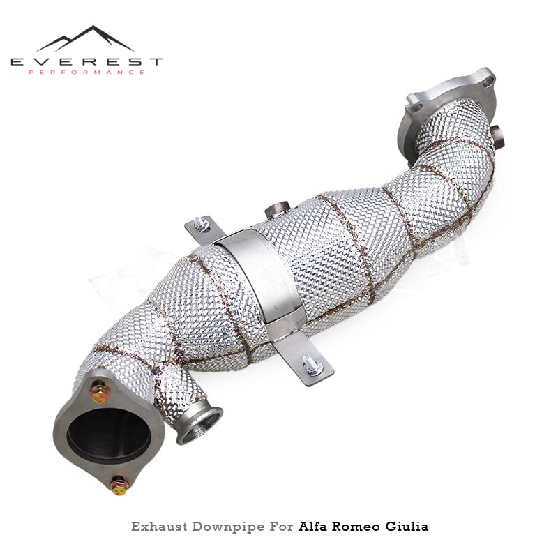 Stainless Steel Straight Free Flow Downpipe Exhaust Pipes for Alfa Romeo Giulia 2.0T 2017-2021with Heat Shield