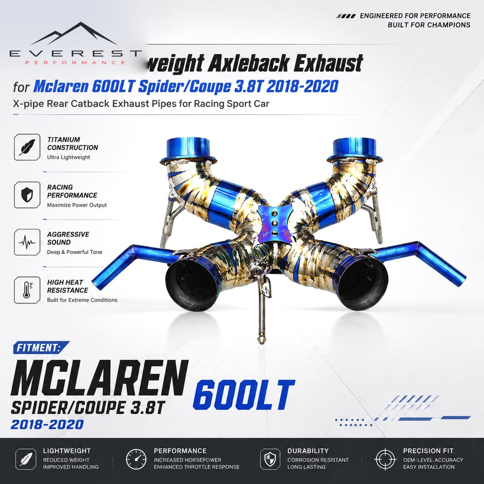 Racing Titanium Lightweight Axleback Exhaust for Mclaren 600LT Spider/Coupe 3.8T 2018-2020 X-pipe Rear Catback Exhaust Pipes