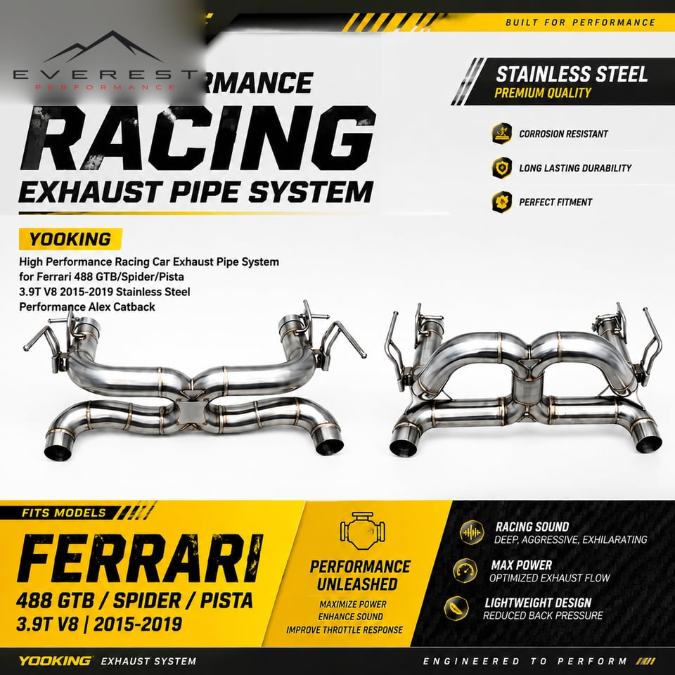 Racing Car Exhaust Pipe System for Ferrari 488 GTB/Spider/Pista 3.9T V8 2015-2019 Stainless Steel 304 Performance Alex Catback