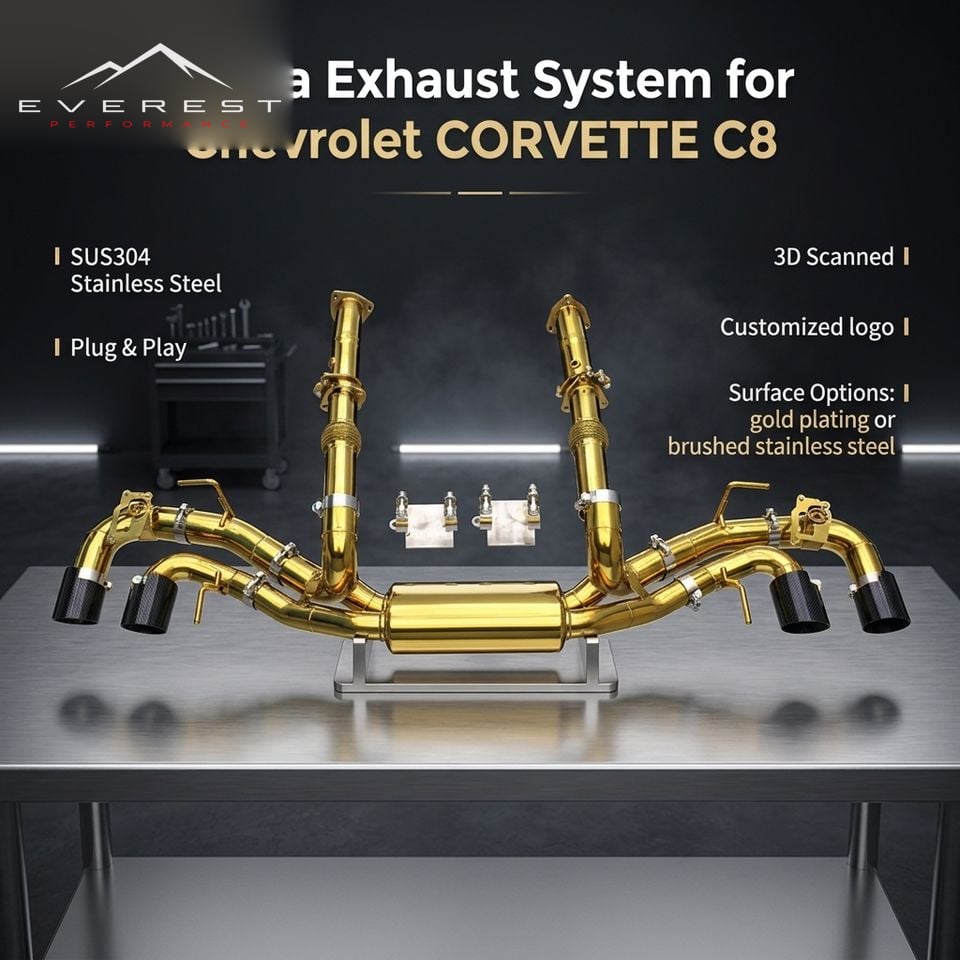 Custom Exhaust Downpipe Catback for Chevrolet Corvette C8 2019-2025 Plating Gold Stainless Steel Pipes Exhaust Pipe Muffler