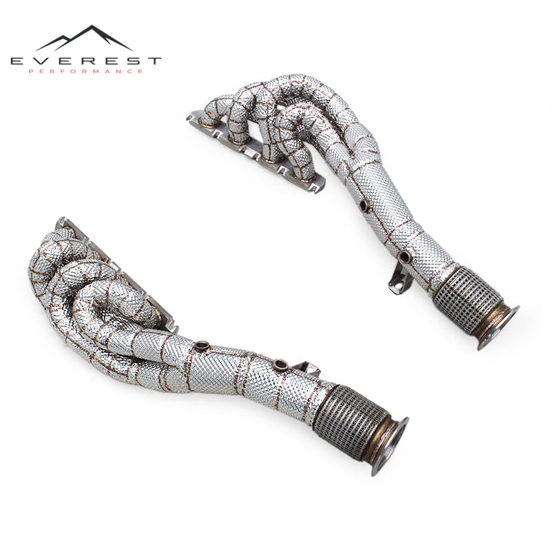 Racing SS304 Exhaust Manifold for AUDI R8 V8 4.2L 2007-2016 High Flow 4 Into 1 Exhaust Manifold Downpipes With Heat Shield