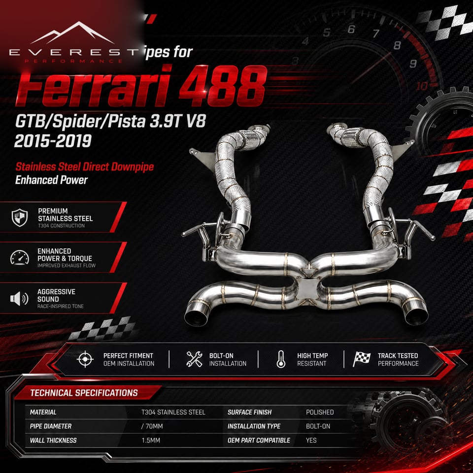 Racing Catback Exhaust Pipes for Ferrari 488 GTB/Spider/Pista 3.9T V8 2015-2019 Stainless Steel Direct Downpipe Enhanced Power