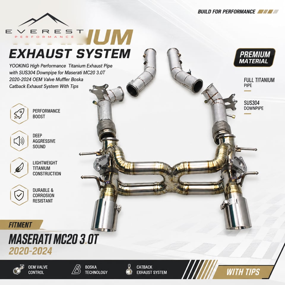 Racing Titanium Exhaust Pipe SUS304 Downpipe for Maserati MC20 3.0T 2020-2024 Valve Muffler Catback Exhaust System