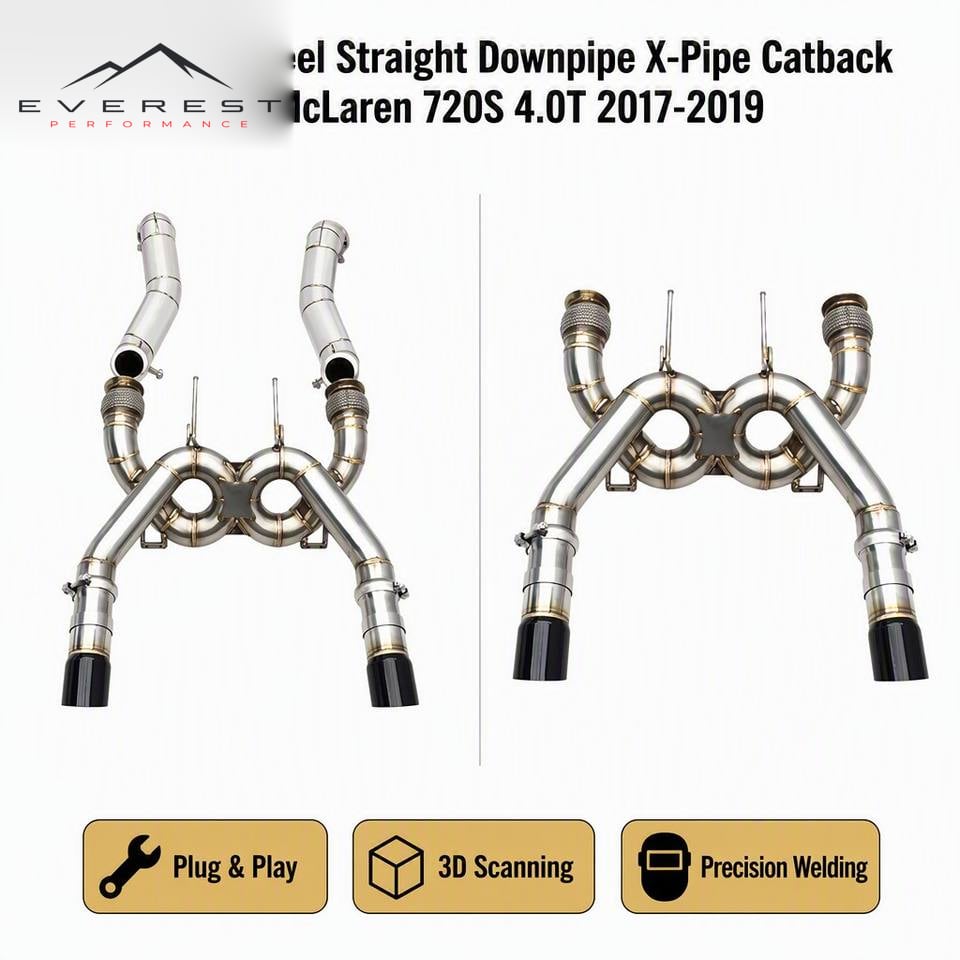 Stainless Steel Straight Downpipe Exhaust System for McLaren 720S 4.0T 2017-2019 X-pipes Catback Pipes Carbon Black Tips