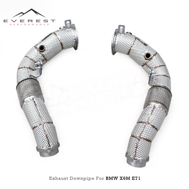 Stainless Steel Free Flow Downpipes Exhaust Pipes for BMW X5M/X6M E70/E71 4.4TT 2010-2014 with Heat Shield