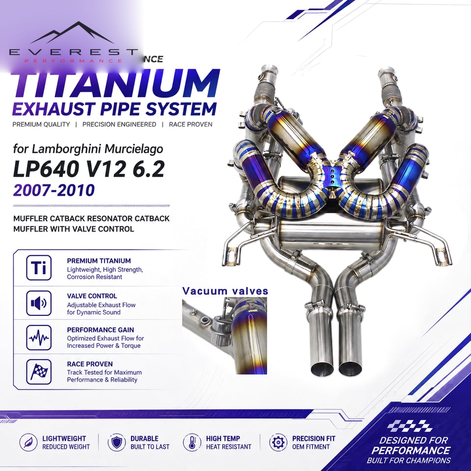 Racing Titanium Catback Exhaust Pipes System for Lamborghini Murcielago LP640 V12 6.2 2007-2010 Vacuum Valved Muffler Resonator