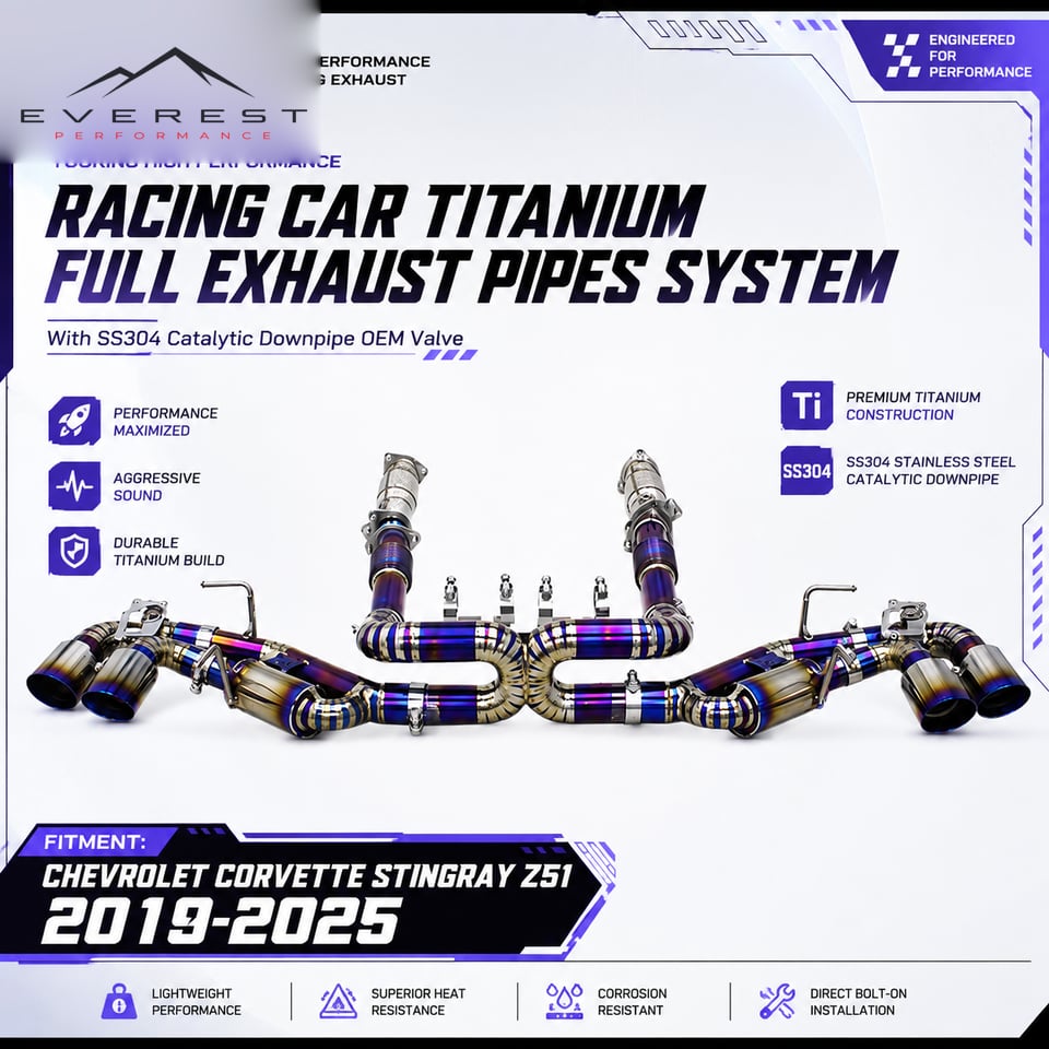 Racing Titanium Full Exhaust Pipes System for Chevrolet Corvette Stingray Z51 2019-2025 With SS304 Catalytic Downpipe Valve