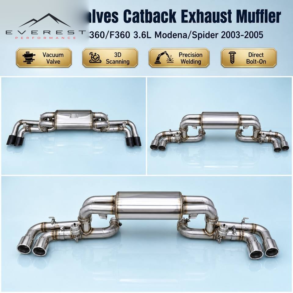 Stainless Steel Exhaust Pipe System for Ferrari 360/F360 3.6L Modena/Spider 2003-2005 Catback Vacuum Valved Muffler