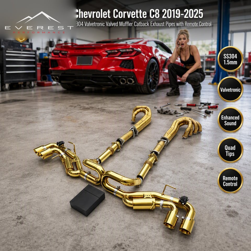 SS304 Electronic Valved Muffler Catback Exhaust Pipes for Chevrolet Corvette C8 2019-2025 with Downpipe Manifold