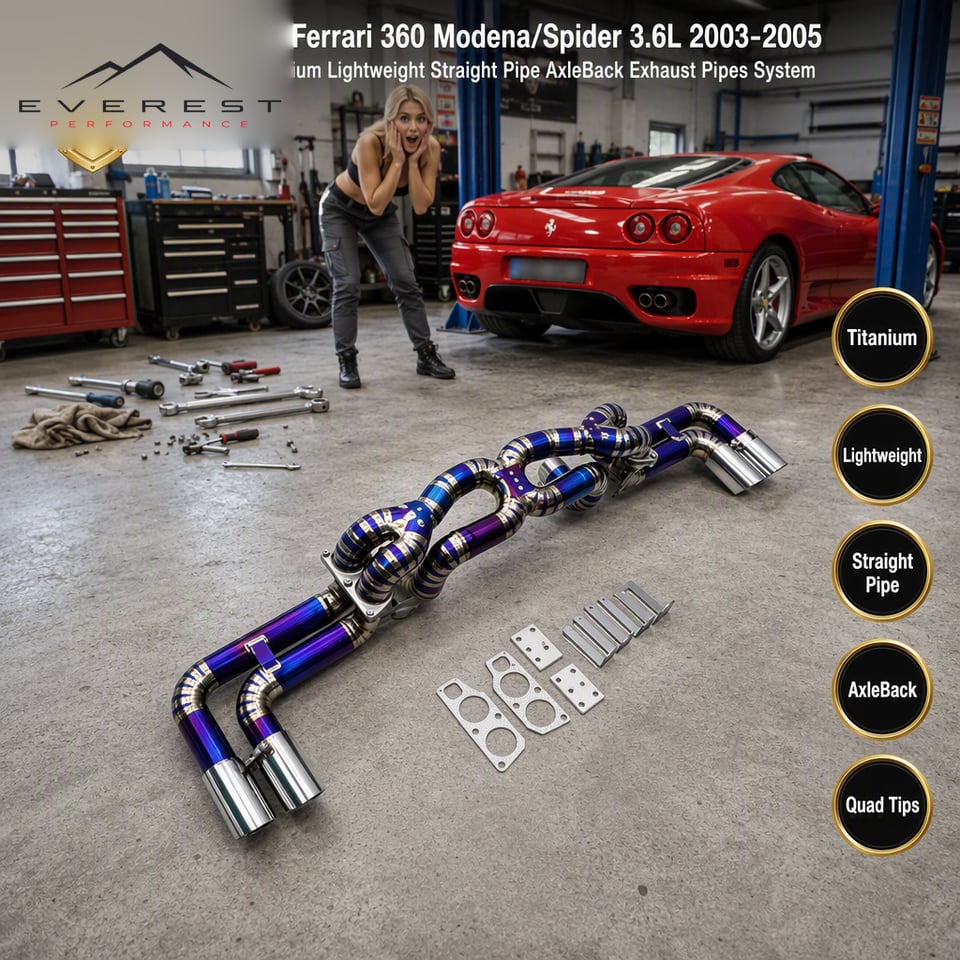 Titanium Lightweight Straight X-Pipe AxleBack Exhaust Pipes System for Ferrari 360/F360 3.6L Modena/Spider 2003-2005