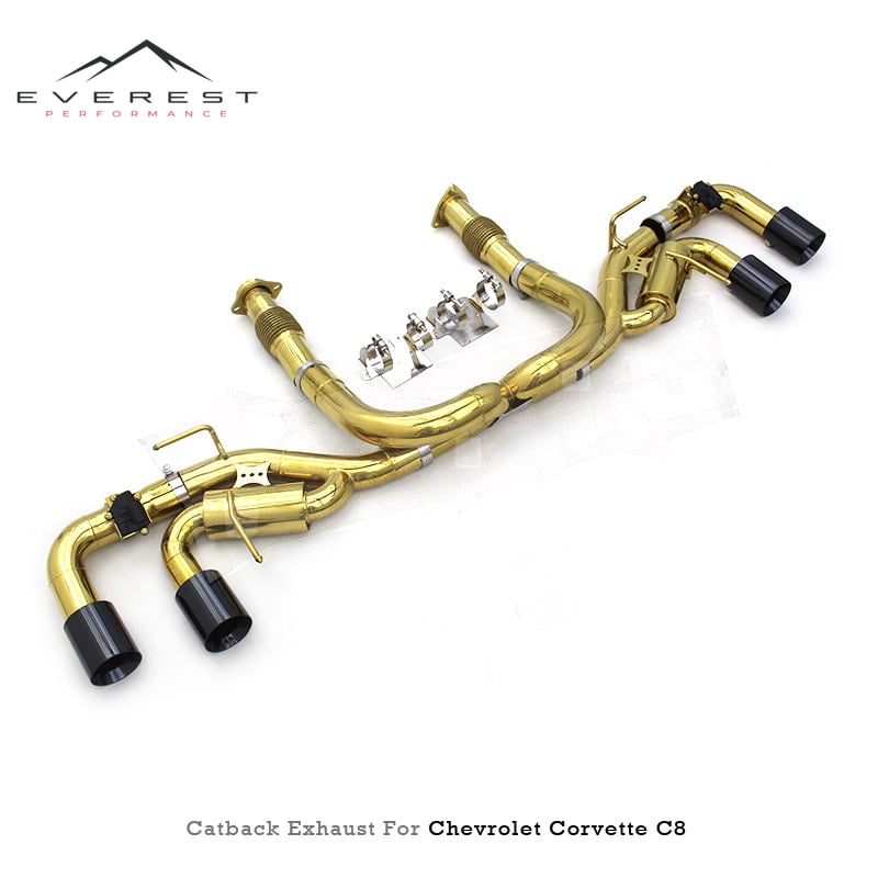 Racing Valvetronic Catback Exhaust Pipes System for Chevrolet Corvette C8 2019-2025 With Valved Muffler Plating Golden Exhaust