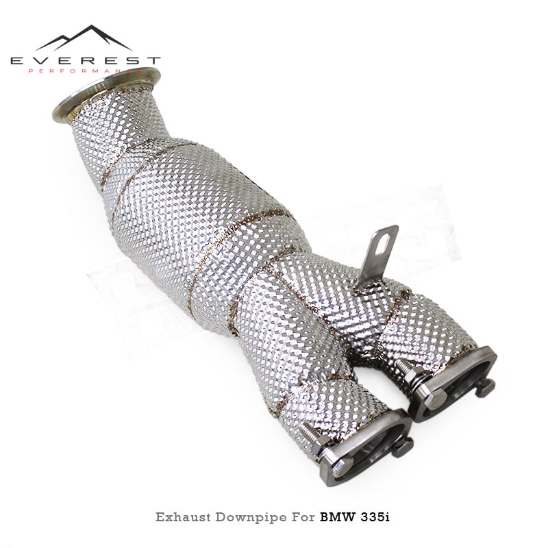 SS304 High Flow Downpipe with Catalytic Converter Exhaust Pipes for BMW 335i E90/E92/E93 3.0T N55 2009-2013 Heat Shield