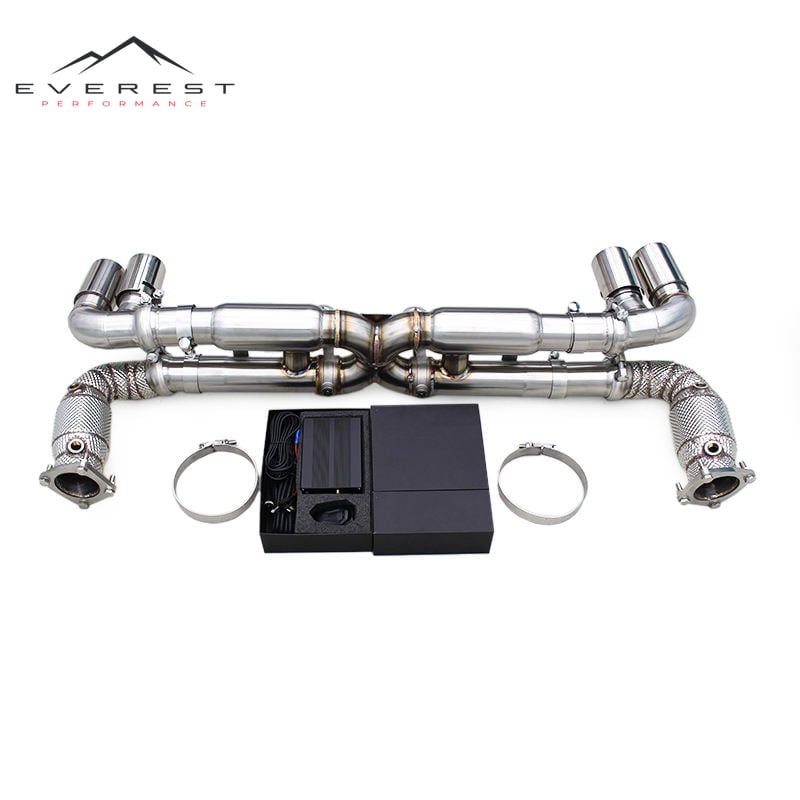 Stainless Steel Catback for Porsche 911 997/997.2 Turbo S 3.8T 2010-2013 Catted Downpipe Muffler Vacuum Valve