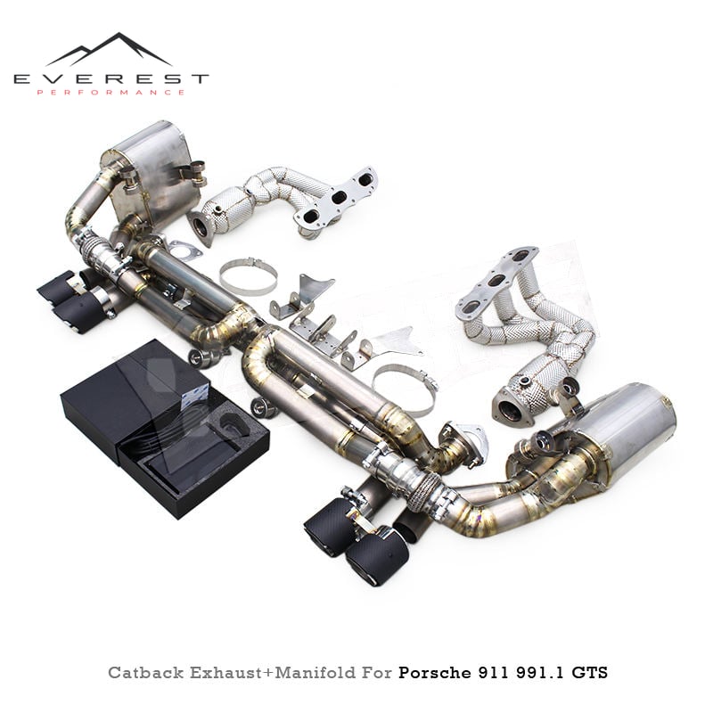 Custom Complete Catback System for Porsche 911 991/991.1 GTS 3.8L 2012-2015 Titanium Exhaust Muffler with Valve Catted Header