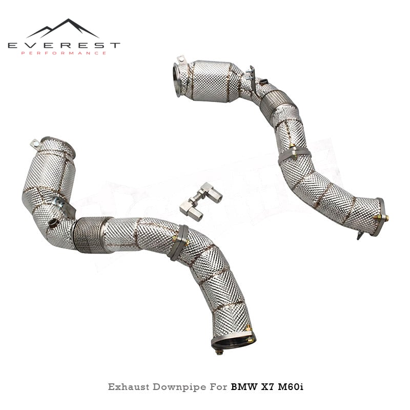 Stainless Steel High Flow Catted Downpipe 100/200/300 Cell Exhaustpipes for BMW X7 M60i 4.4TT 2020-2026 With Heat Shield