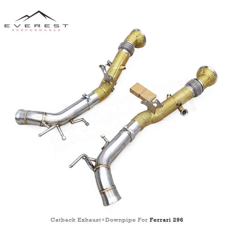 SS304 Plating Gold Straight Downpipe System Full Catback Exhaust Pipe for Ferrari 296 GTB V6 3.0T 2021-2024 Heat Shield