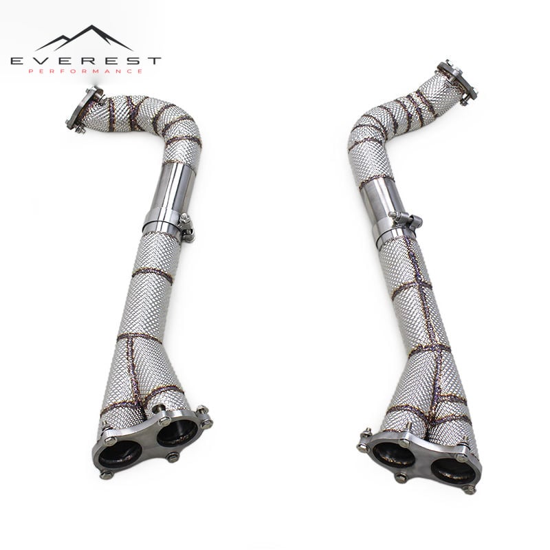 Free Flow Downpipe for Porsche 718 Cayman GTS 4.0L 2024 Straight Pipe Heat Shield TIG Welded Performance Racing Exhaust
